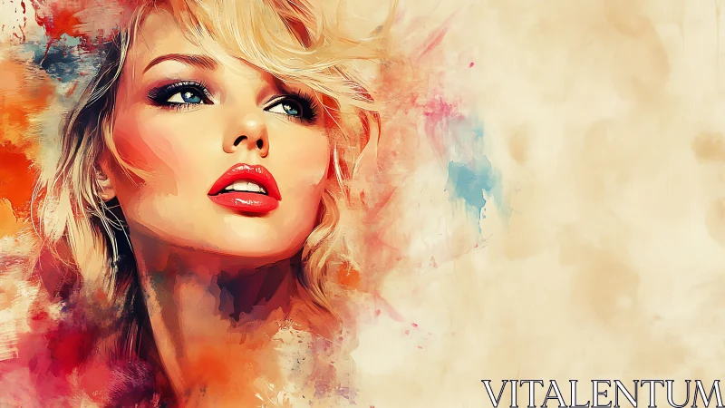 Digital portrait of blonde woman in abstract color field.