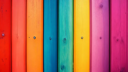 Chromatic vertical timber planks with saturated rainbow coating
