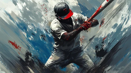 Digital painting shows baseball batter in mid-swing pose
