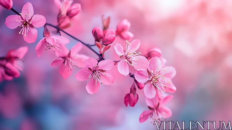 Pink Cherry Blossoms in Soft Focus: Spring Botanical Macro.