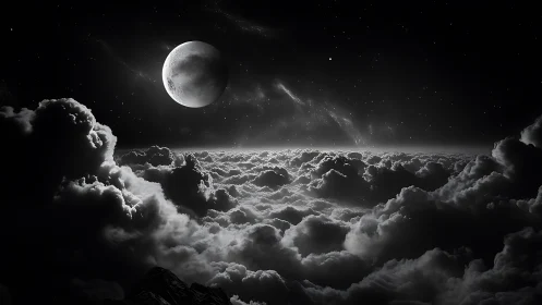 Moonlit clouds drifting under a quiet, starry night sky.