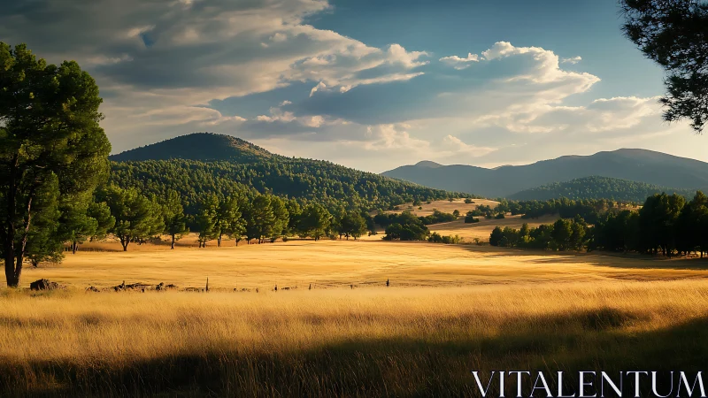 Golden meadow panorama under late-summer alpine light.