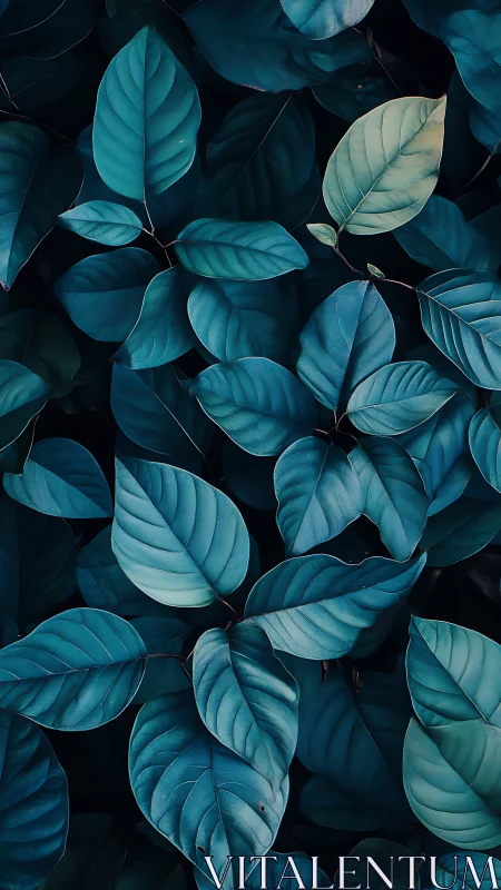 Overhead view of layered blue-toned foliage pattern.