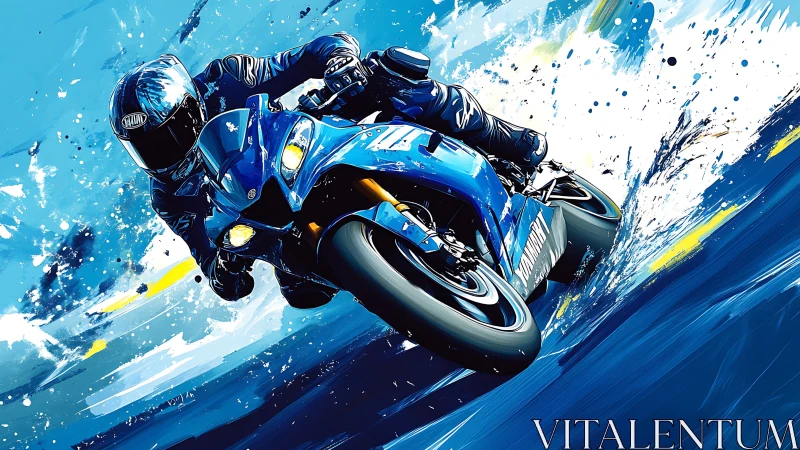 High-angle dynamic illustration of sport motorcycle cornering at speed