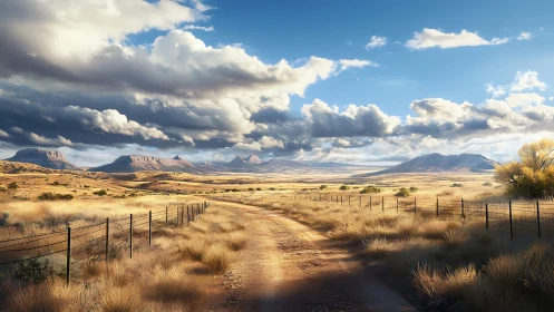 Rural dirt road across semi-arid plains toward distant mesas.