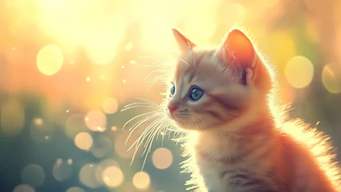 Golden-Eyed Kitten Basking in Warm Sunlight.