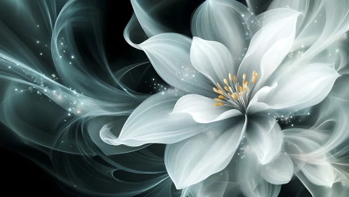 Translucent white flower rendered with luminous volumetric petals