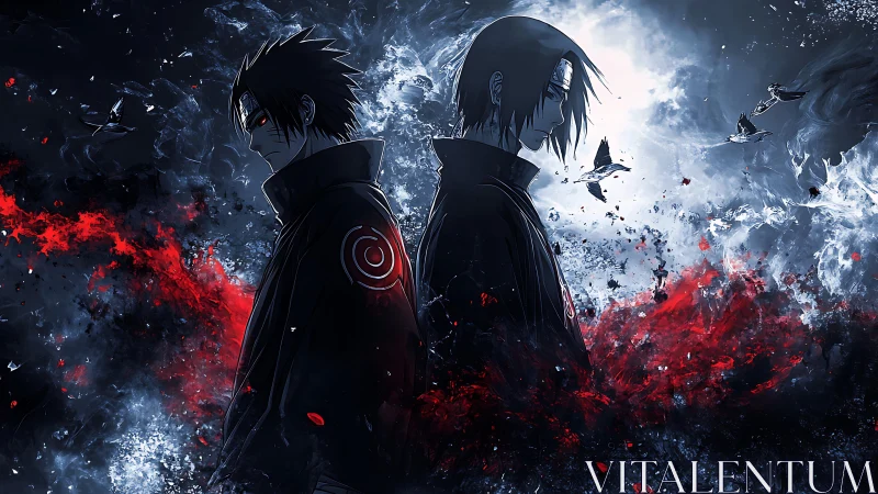 Dual anime warriors stand back to back amid kinetic energy field