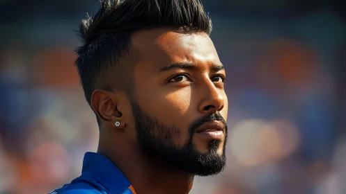 Intense male portrait employs shallow depth and warm bokeh lighting