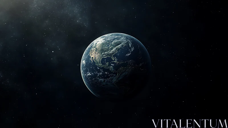 Gentle blue Earth glowing quietly in the soft embrace of space.