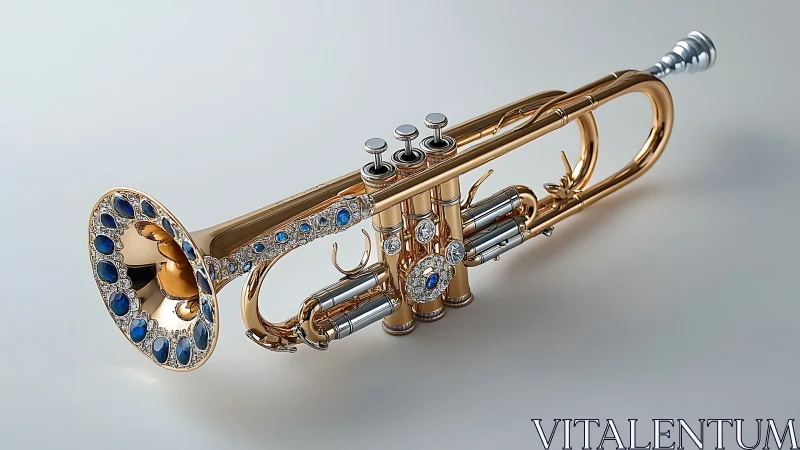 Jeweled golden trumpet gleams as a luxurious showpiece