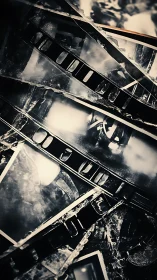 Degraded 35mm film strips with distressed emulsion textures.