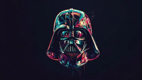 Neon sci fi helmet portrait on dark minimalist background.