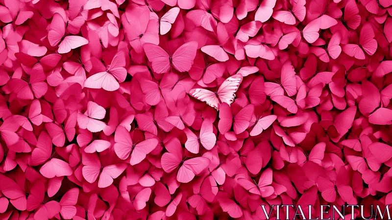 Monochrome pink butterfly swarm with single tonal outlier.