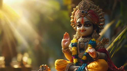 Golden dawn blessings with a joyful divine child idol.