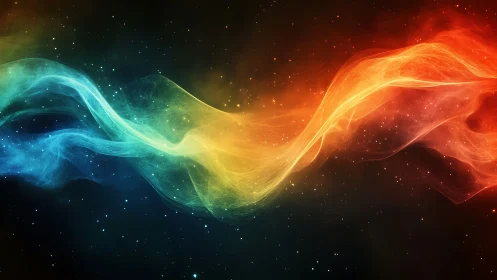 Flowing cosmic rainbow drifts gently across a starry night