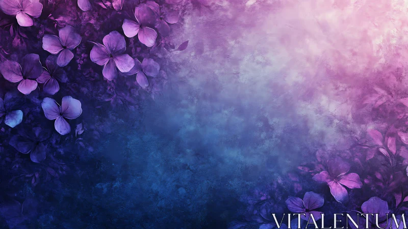 Purple Hydrangea Blooms with Ethereal Blue-Violet Gradient Bokeh.