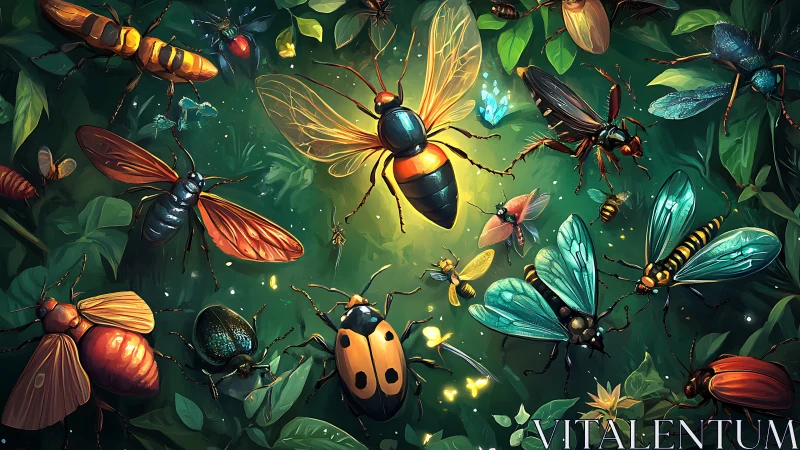 Firefly parade in a glowing midnight garden of bugs.