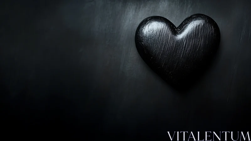 Black heart form against dark textured surface.