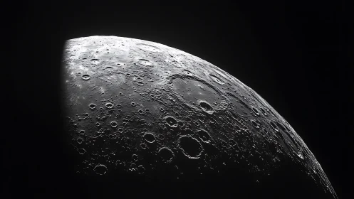 Lunar terminator close-up with high-relief crater textures.