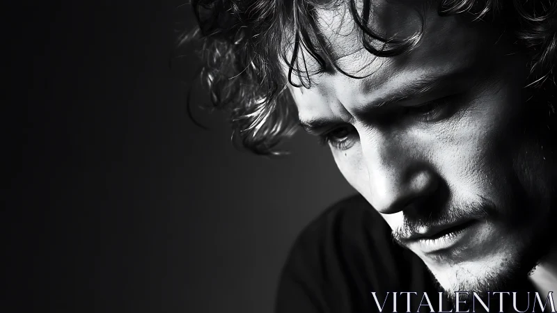 Monochrome close-up portrait shows male face in profile