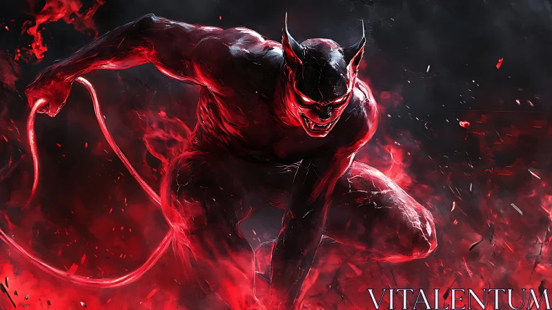 Infernal quadrupedal predator in dynamic magma-lit lunge.