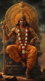 Sunlit warrior king on ornate throne of molten gold.