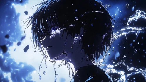 Starlit waterborne boy awakening in a midnight tidal hush.