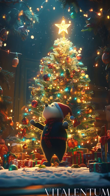 Hedgehog revels in glowing Christmas tree wonderland