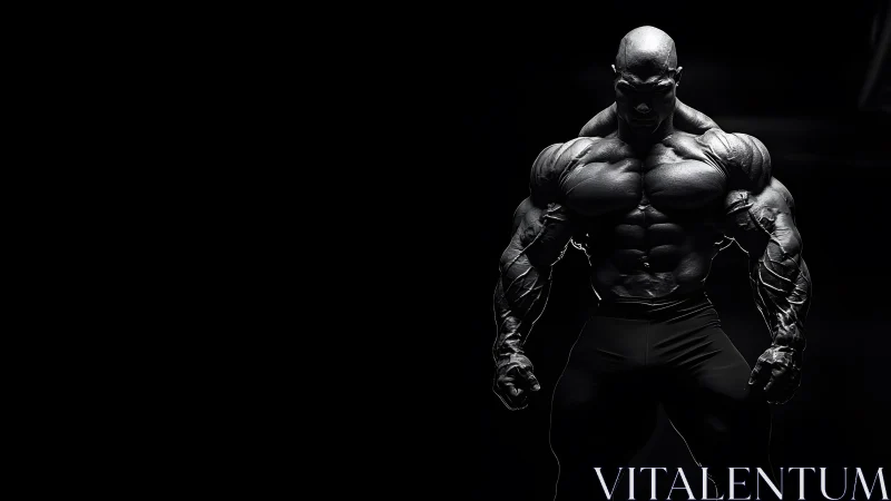 Hyper-muscular male bodybuilder in dramatic low-key lighting style.