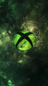 Textured digital sphere emblem with grunge radial field.