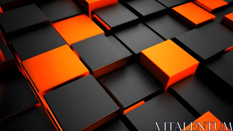 3D Render of Black and Orange Cubes in a Modern Geometric Pattern.