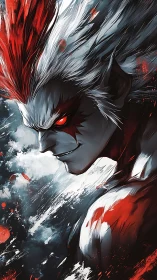 Side profile shows stylized humanoid figure with red accents