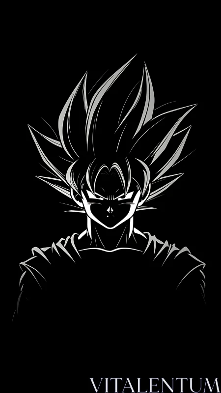 Monochrome anime warrior silhouette with high-contrast linework.