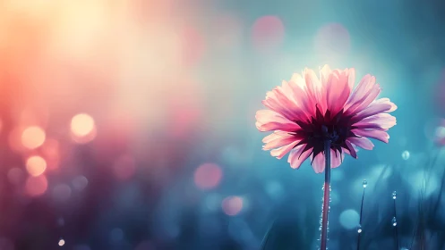 Pink Gerbera Daisy Silhouette Against Gradient Bokeh Background.