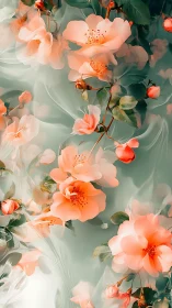 Coral blossoms drift through dreamlight mist.