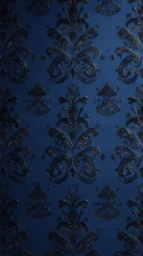 Embossed dark damask motif on matte cobalt blue textile surface