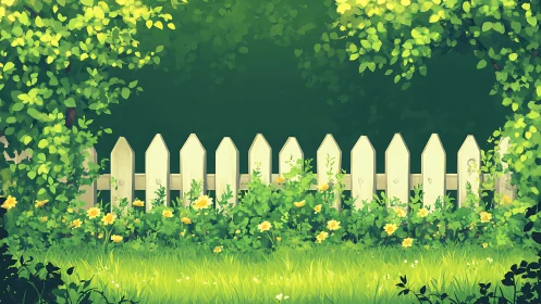 Sunlit garden fence wrapped in whispering yellow blooms.