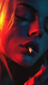 Smoldering neon portrait captures a quiet, moody midnight pause