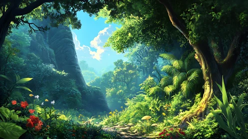 Emerald Canyon Dream: Sunlit Forest Gateway Discovery.