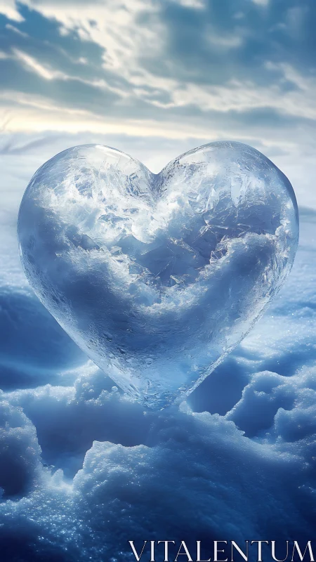 Frozen ice heart floating among winter clouds.