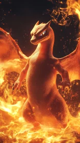 Charizard rendered in dramatic volumetric fire-lit 3D realism