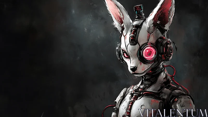 Cyberpunk vulpine android portrait in stark chiaroscuro rendering.