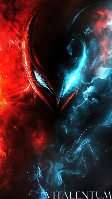 Fiery red and icy blue spirit share one dark mysterious face