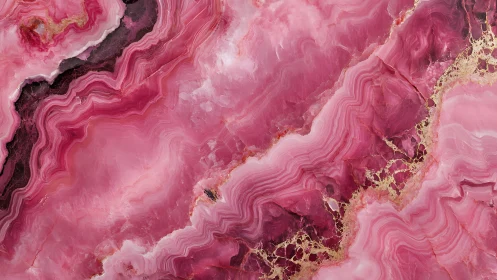 Layered pink mineral cross-section exposes banded crystalline strata