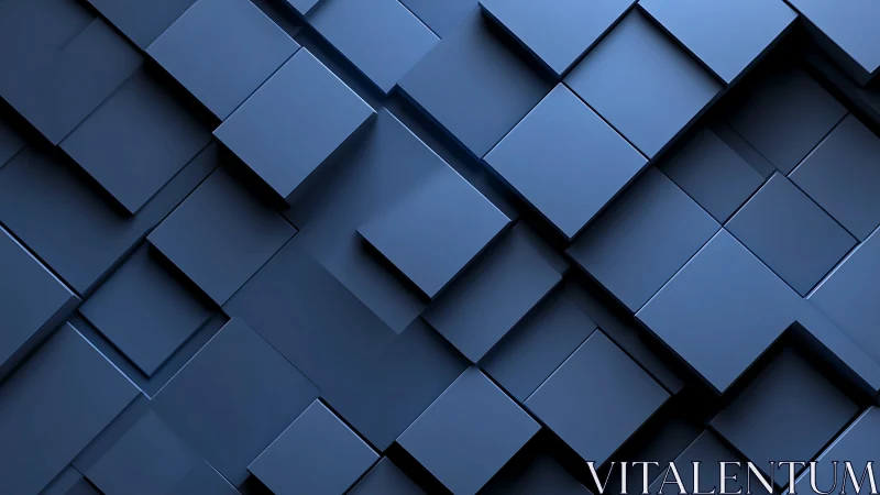 Blue 3D geometric cubes form layered abstract grid