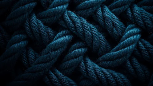 Close-up of Thick Blue Braided Rope in Dramatic Moody Lighting.