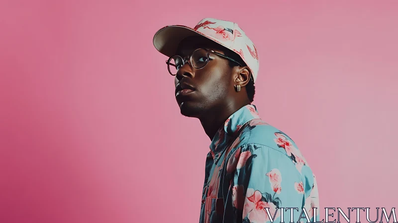 Floral streetwear swagger against soft pink daydreams.