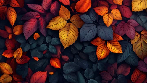 Digital autumn foliage pattern with bold contrast tones.