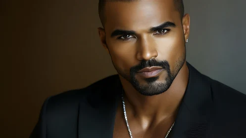 Hyperreal male portrait with dramatic studio chiaroscuro lighting